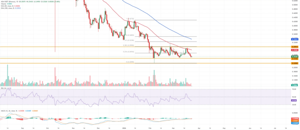 卡尔达诺价格承压 0.25美元关口面临考验