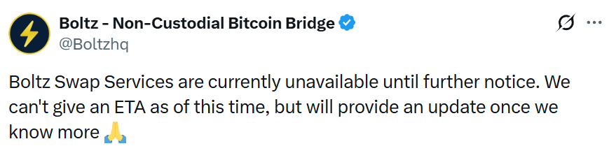 Boltz暂停比特币兑换服务应对AI驱动攻击潮