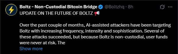 Boltz比特币桥易主：非托管架构护航用户资金安全