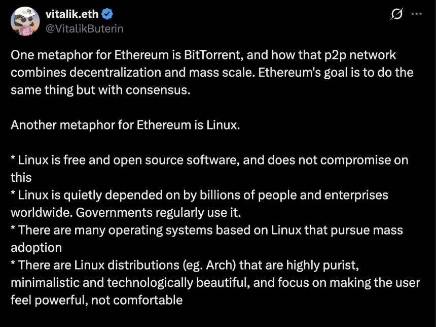 以太坊联合创始人Vitalik Buterin：ETH是区块链界的Linux 
