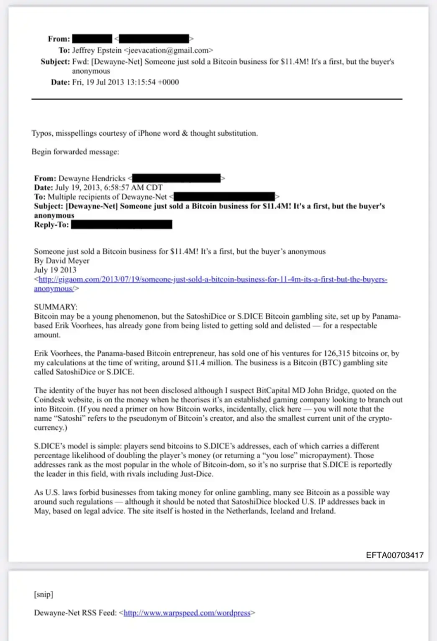 爱泼斯坦绝密邮件曝光：他曾与中本聪对话？