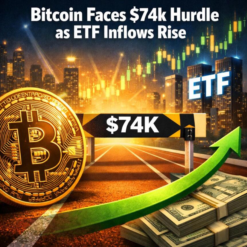 比特币逼近74000美元关键位，ETF流入与AI热潮成市场焦点
