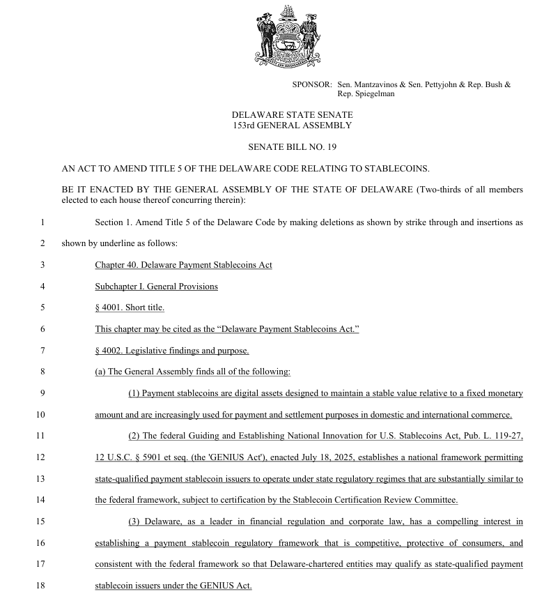 特拉华州推进稳定币监管立法 重塑数字金融生态