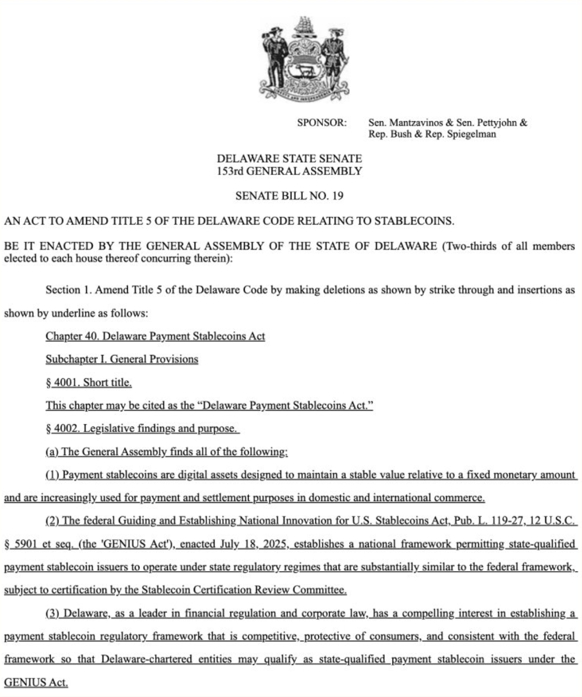 特拉华州推进支付稳定币立法 与联邦框架协同呼应