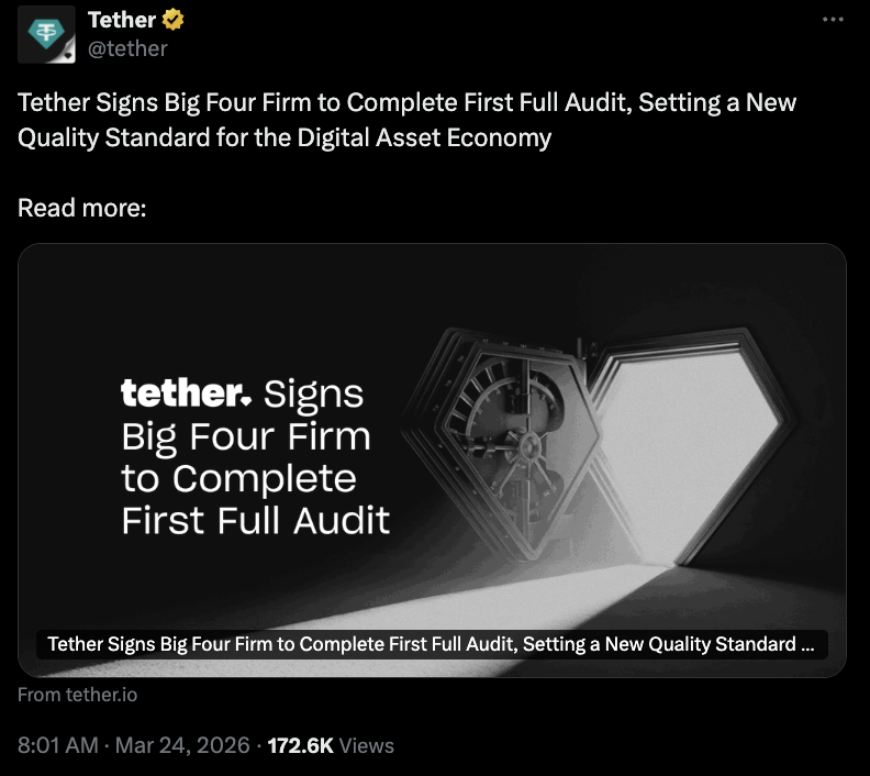 Tether首次聘请四大事务所审计储备金 市场关注稳定币可信度提升
