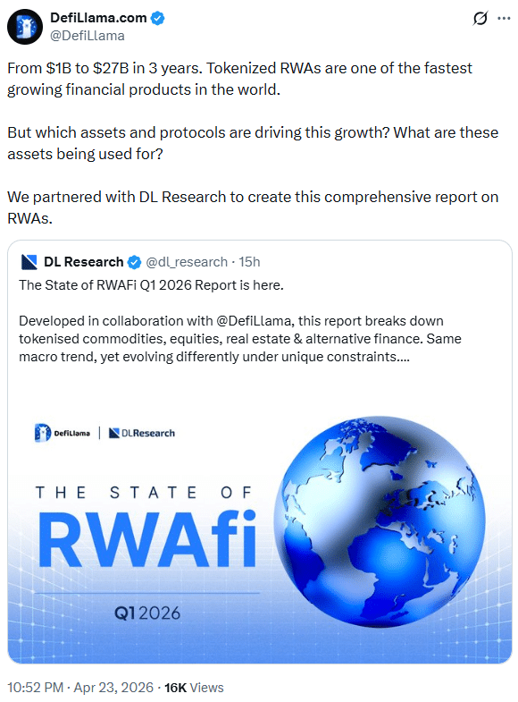 代币化实物资产市场加速扩张 金融链上融合初现端倪