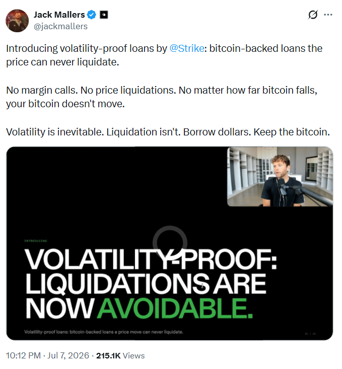 Strike推比特币防波动抵押贷款：免清算风险但利率更高